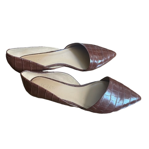 J. Crew Zoe Embossed Leather D’Orsay Brown Croc Flats 10